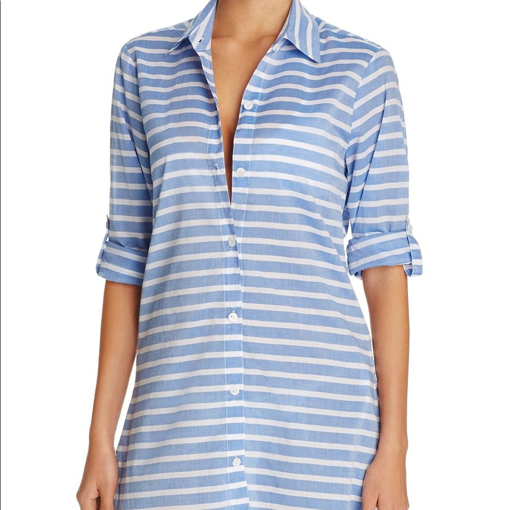 Tommy Bahama Breton Stripe Boyfriend Shirt Coverup
